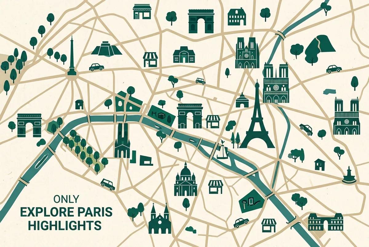 Infographie simple en style plat montrant les paliers habituels d'un billet de cabaret parisien avec des icônes génériques de verre, de repas et de scène, sans prix réels affichés, tarif crazy horse structure des formules
